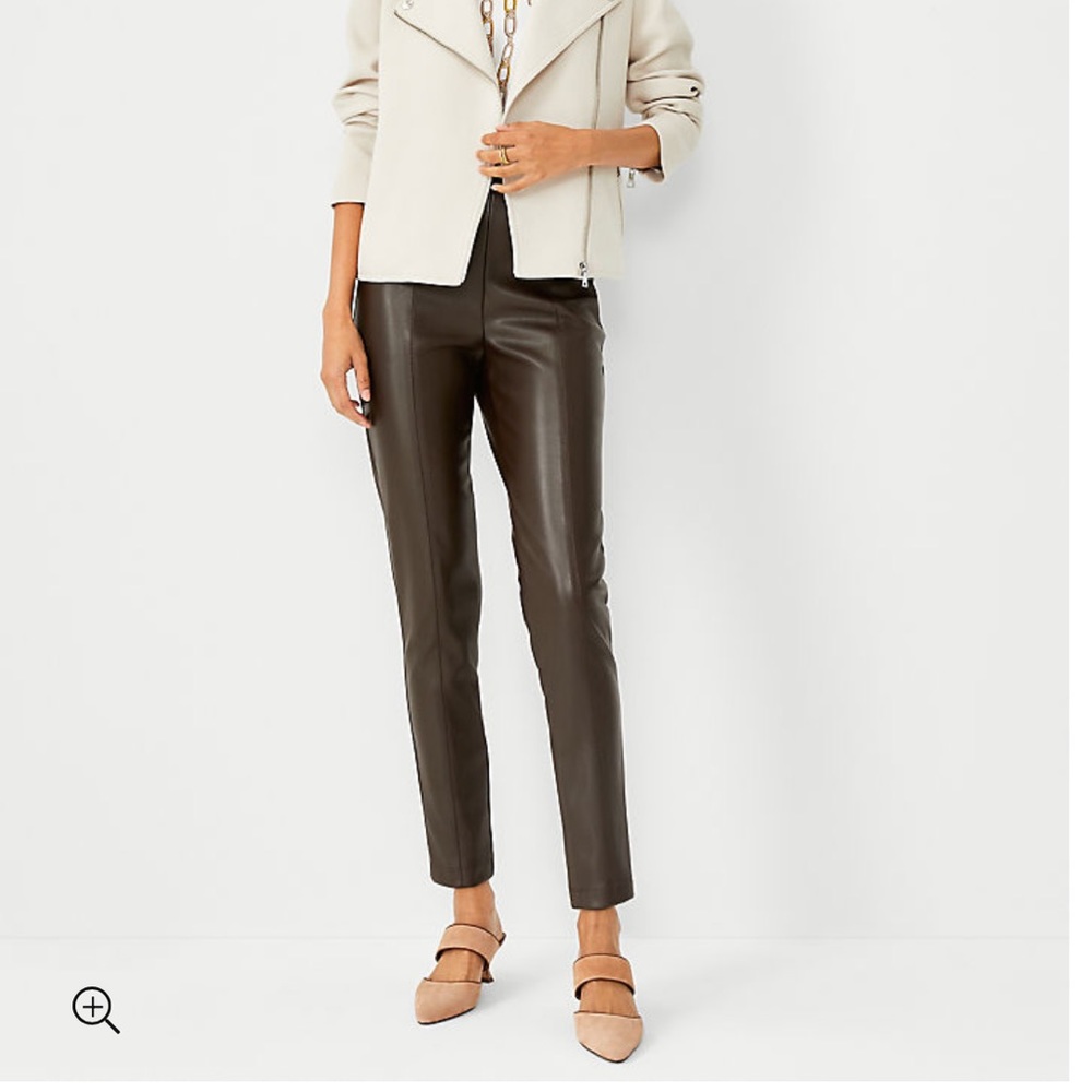 Ann Taylor Faux Leather Skinny Pants in Dark Brown